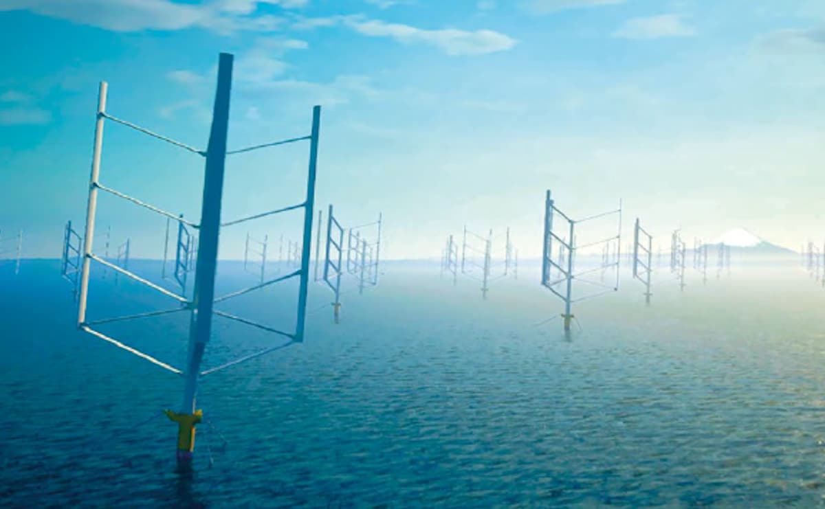 FAWTが並んだ洋上風力発電所（ウィンドファーム）のイメージ図